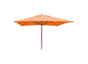 4057651302836 - Gastronomie Holz-Sonnenschirm MCW-C57 Gartenschirm Polyester Holz 28kg eckig 4x4m Seilzug stoßsicher ~ terracotta