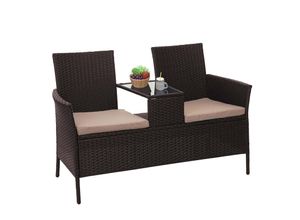 4057651303574 - Poly-Rattan Sitzbank mit Tisch MCW-E24 Gartenbank Sitzgruppe Gartensofa 132cm ~ braun Kissen creme