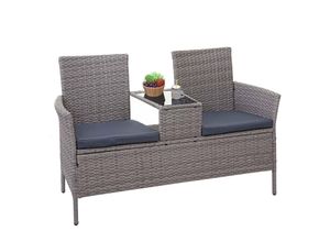 4057651303604 - Poly-Rattan Sitzbank mit Tisch MCW-E24 Gartenbank Sitzgruppe Gartensofa 132cm ~ grau Kissen dunkelgrau