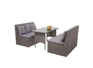 4057651304656 - Poly-Rattan Garnitur MCW-G16 Garten- Lounge-Set Sitzgruppe Gastronomie 2x2er Sofa Tisch ~ grau Kissen dunkelgrau