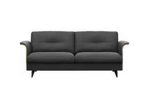 4057651314006 - 25-Sitzer FLEXLUX Glow Sofa Couch Sofas Gr B H T 191cm x 81cm x 91cm Echtleder Armlehnen in geölter Eiche schwarz (deep black) Premium-Sitz Kaltschaum & Federkern Arml geölte Eiche Fuß Alu