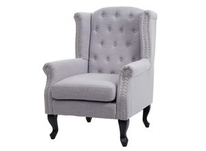 4057651315638 - Sessel Chesterfield Oxford Relaxsessel Clubsessel Ohrensessel wasserabweisend Stoff Textil ~ grau ohne Ottomane