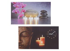 4057651316703 - 2er-Set LED-Bild Leuchtbild Leinwandbild Wandbild Timer Buddha Harmony Wanduhr 70x40cm