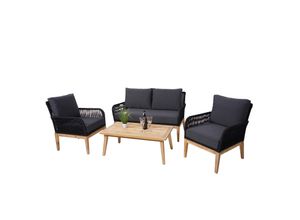 4057651320786 - Gartengarnitur MCW-H58 Lounge-Set Sofa Sitzgruppe Seilgeflecht Rope Holz Akazie Spun Poly FSC ~ Kissen dunkelgrau