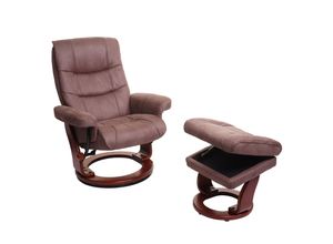 4057651320823 - MCA Relaxsessel MCW-J42 Fernsehsessel TV-Sessel Hocker Stoff ~ taupe-braun Wildleder-Imitat Gestell Walnuss-Optik