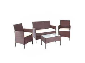 4057651334318 - Poly-Rattan Garten-Garnitur MCW-D82 Sitzgruppe Lounge-Set ~ braun-meliert mit Kissen creme