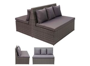 4057651361109 - 2er-Set Poly-Rattan 2er Sofa MCW-G16 Lounge-Gartenbank Sitzbank Sessel Gastronomie 120cm ~ grau Kissen dunkelgrau