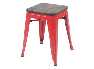 4057651384504 - Hocker MCW-A73 inkl Holz-Sitzfläche Metallhocker Sitzhocker Metall Industriedesign stapelbar ~ rot