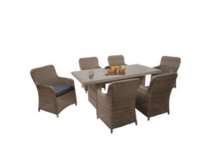 4057651388731 - Poly-Rattan Garnitur MCW-E98 Sitzgruppe Balkon- Garten- Lounge-Set Spun Poly halbrundes Rattan MVG beige Kissen grau