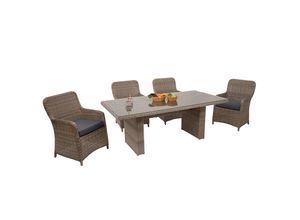 4057651388762 - Poly-Rattan Garnitur MCW-E98 Balkon- Garten- Lounge-Set Sitzgruppe Spun Poly halbrundes Rattan MVG beige Kissen grau