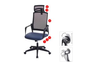 4057651395821 - Bürostuhl MCW-J52 Drehstuhl Schreibtischstuhl ergonomisch Kopfstütze Kunstleder ~ blau-grau