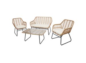 4057651403397 - Polyrattan Garnitur MCW-G17a Garten Sofa Set Sitzgruppe Stuhl Seil ~ naturfarben Polster creme ohne Dekokissen