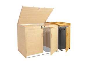 4057651407807 - XL 1er- 2er-Mülltonnenverkleidung Erweiterung MCW-H75 Mülltonnenbox 120x68x104cm Holz MVG-zertifiziert ~ braun