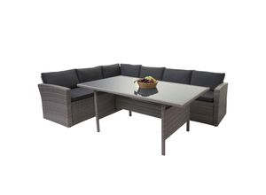 4057651425689 - Poly-Rattan-Garnitur MCW-A29 Gartengarnitur Sitzgruppe Lounge-Esstisch-Set Sofa ~ grau Kissen grau