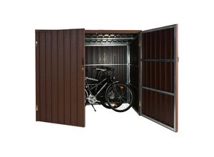 4057651429717 - WPC-Fahrradgarage MCW-J29 Geräteschuppen Fahrradbox Metall Holzoptik abschließbar ~ 2 Räder 172x213x112cm braun