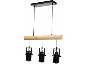 4057651430102 - - Pendelleuchte 207 Hängelampe Hängeleuchte Industrial Vintage Massiv-Holz Metall schwarz 3 Spotlampenschirme - black