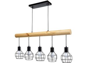 4057651430317 - - Pendelleuchte 207 Hängelampe Hängeleuchte Industrial Vintage Massiv-Holz Metall schwarz 5 Gitterlampenschirme - black