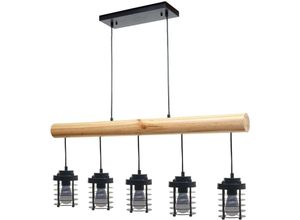 4057651430348 - - Pendelleuchte 207 Hängelampe Hängeleuchte Industrial Vintage Massiv-Holz Metall schwarz 5 Käfiglampenschirme - black