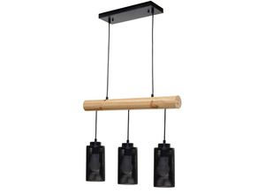 4057651430607 - - Pendelleuchte 207 Hängelampe Hängeleuchte Industrial Vintage Massiv-Holz Metall schwarz 3 Rohrlampenschirme - black