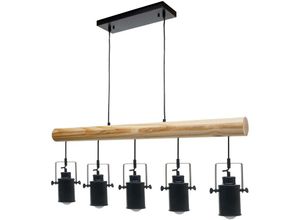 4057651430744 - - Pendelleuchte 207 Hängelampe Hängeleuchte Industrial Vintage Massiv-Holz Metall schwarz 5 Spotlampenschirme - black