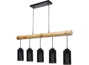 4057651430775 - - Pendelleuchte 207 Hängelampe Hängeleuchte Industrial Vintage Massiv-Holz Metall schwarz 5 Rohrlampenschirme - black