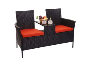 4057651471839 - Poly-Rattan Sitzbank mit Tisch MCW-E24 Gartenbank Sitzgruppe Gartensofa 132cm ~ schwarz Kissen terracotta 4057651471839 - Poly-Rattan Sitzbank mit Tisch MCW-E24 Gartenbank Sitzgruppe Gartensofa 132cm ~ schwarz Kissen terracotta