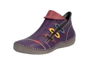 4057651472294 - Stiefelette RIEKER Damen Gr 38 lila (aubergine kombiniert) Lederimitat sportlich Schuhe Schlupfboots Slipper mit bunten Applikationen seitlich