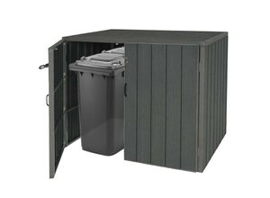 4057651498959 - XL 2er- 4er-WPC-Mülltonnenverkleidung MCW-J28 Premium Mülltonnenbox Metall Holzoptik erweiterbar ~ grau