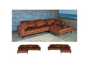 4057651499758 - Ecksofa MCW-J54 Couch Sofa 3-Sitzer L-Form Liegefläche links rechts 295cm ~ Samt rost-rot