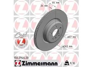 4057651506845 - ZIMMERMANN Bremsscheibe hinten rechts links innenbelüftet 345mm für TOYOTA BMW 34206880079 34208853554 34216860925 150294620