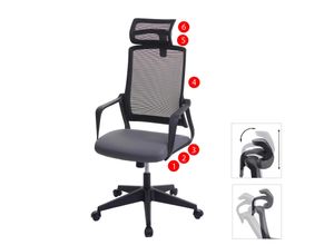 4057651513911 - Bürostuhl MCW-J52 Drehstuhl Schreibtischstuhl ergonomisch Kopfstütze Kunstleder ~ grau