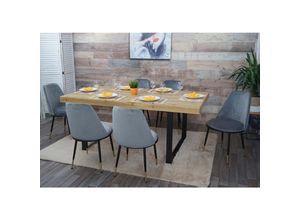 4057651519869 - 6er-Set Esszimmerstuhl MCW-H28 Stuhl Küchenstuhl Metall ~ grau schwarze Beine Samt