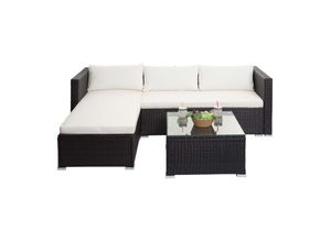 4057651527581 - Poly-Rattan Garnitur MCW-F57 Balkon- Garten- Lounge-Set Sofa Sitzgruppe ~ braun Kissen creme ohne Deko-Kissen