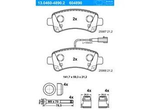 4057651531144 - ATE Bremsbelagsatz Scheibenbremse hinten rechts links mit Zubehör für PEUGEOT FIAT CITROËN VAUXHALL OPEL 77367094 1612434080 130460-48902