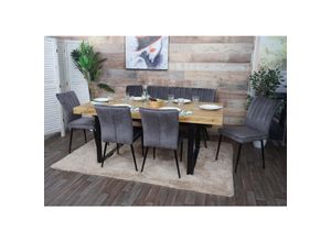 4057651533223 - Esszimmer-Set MCW-K16 4er-Set Stuhl+Sitzbank Esszimmergruppe Sitzgruppe Esszimmergarnitur Samt Metall ~ dunkelgrau