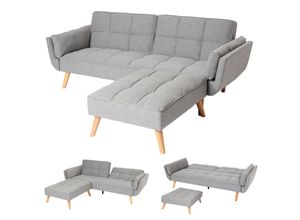 4057651534749 - Schlafsofa MCW-K18 mit Ottomane Couch Sofa Gästebett Schlaffunktion 218x175cm ~ Stoff Textil hellgrau