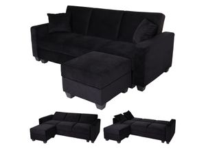 4057651536248 - Sofa MCW-H47 mit Ottomane Couch Sofa Gästebett Schlaffunktion Stauraum 217x145cm ~ Samt schwarz