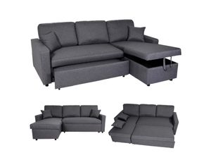 4057651538075 - Ecksofa mit Bettkasten MCW-L17 Couch Sofa L-Form Liegefläche Nosagfederung 228cm ~ dunkelgrau