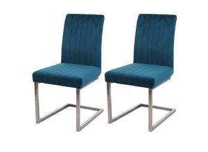 4057651540139 - 2er-Set Freischwinger MCW-L14 Besucherstuhl Konferenzstuhl Stuhl Samt Edelstahl gebürstet ~ türkis-blau