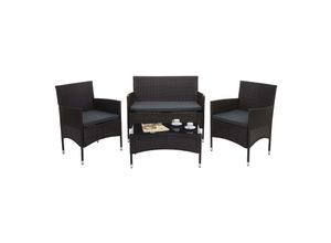 4057651544175 - Poly-Rattan Garnitur MCW-F55 Balkon- Garten- Lounge-Set Sofa Sitzgruppe ~ braun Kissen dunkelgrau