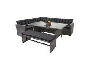 4057651544311 - Poly-Rattan-Garnitur MCW-A29 Gartengarnitur Sitzgruppe Lounge-Esstisch-Set Sofa ~ grau Kissen grau + Bank