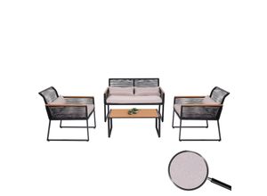 4057651566283 - Garten-Garnitur MCW-K42 Gartenlounge Lounge-Set Sitzgruppe Sofa Seilgeflecht Rope Holzoptik Stahl Polster hellgrau