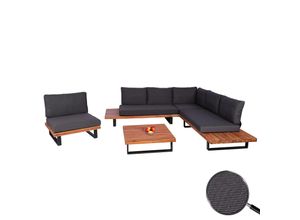 4057651566641 - Garten-Garnitur mit Sessel MCW-H54 Lounge-Set Sofa Spun Poly Akazie Holz MVG Aluminium ~ braun Polster dunkelgrau