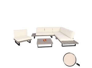 4057651566931 - Garten-Garnitur mit Sessel MCW-H54 Lounge-Set Sofa Spun Poly Akazie Holz MVG Aluminium ~ grau Polster cremeweiß