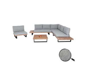 4057651567105 - Garten-Garnitur mit Sessel MCW-H54 Lounge-Set Sofa Spun Poly Akazie Holz MVG Aluminium ~ hellbraun Polster hellgrau