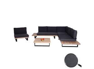 4057651567143 - Garten-Garnitur mit Sessel MCW-H54 Lounge-Set Sofa Spun Poly Akazie Holz MVG Aluminium ~ hellbraun Polster dunkelgrau