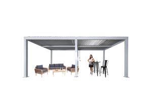 4057651570525 - Pergola MCW-L46 Gartenpavillon Lamellen-Pavillon 11cm-Aluminium-Gestell Regenrinne sturmfest 3x6m ~ weiß