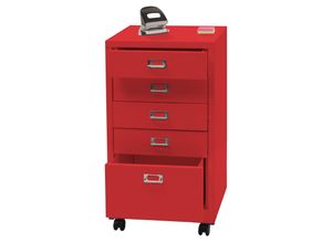 4057651575346 - Rollcontainer MCW-L49 Schubladenschrank Stahlschrank Aktenschrank Metall 75x40x41cm 5 Schubladen ~ rot