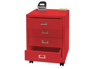 4057651575605 - Rollcontainer MCW-L49 Schubladenschrank Stahlschrank Aktenschrank Metall 55x40x41cm 4 Schubladen ~ rot