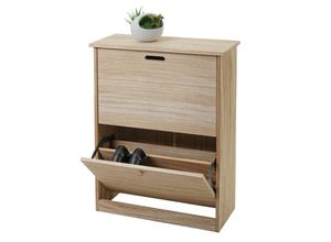 4057651575858 - Schuhkipper MCW-K45 Schuhschrank Schuhregal 81x60x25cm 2 Klappen Paulownia Holz MVG-zertifiziert ~ naturbraun